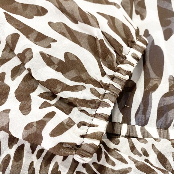 Michael Kors Brown Animal Print Silk Front Tie Blouse 3X - Picture 14 of 15